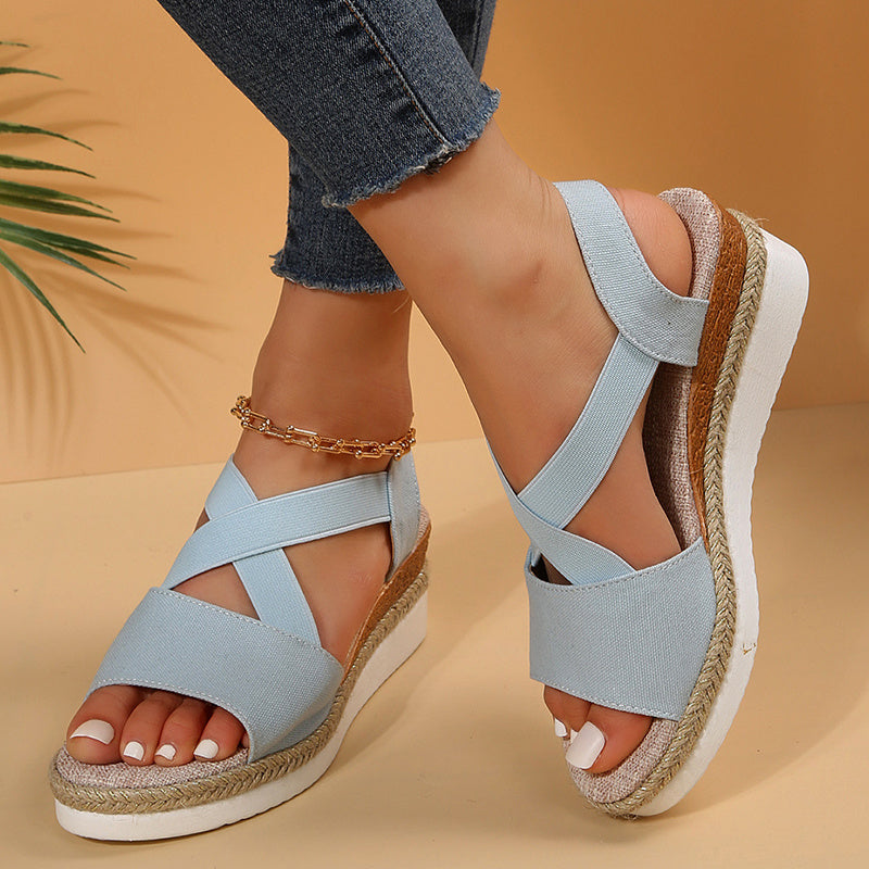 Sandales Compensées Femme à Brides Croisées et Talon en Corde