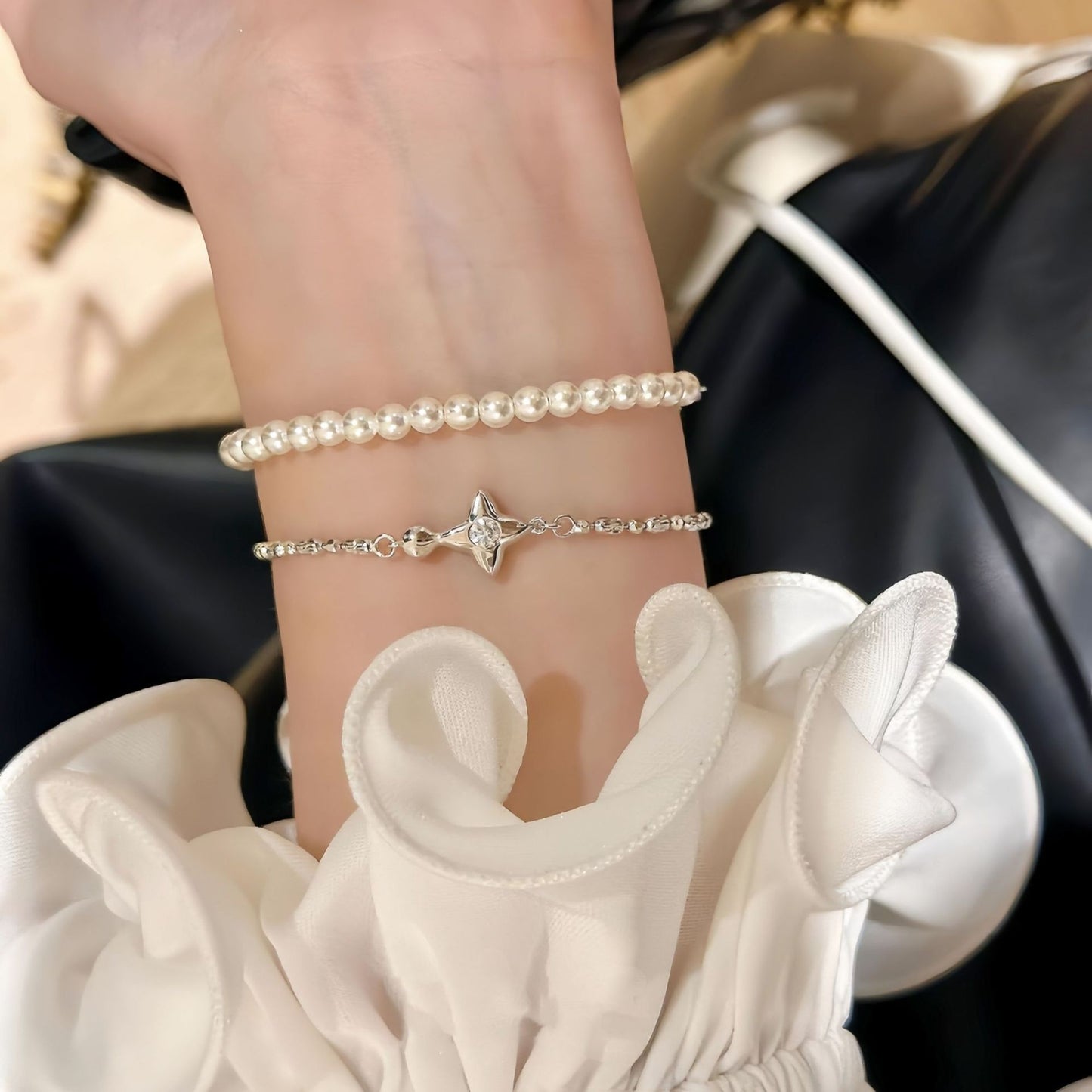 Bracelet étoiles diamant double-face argent