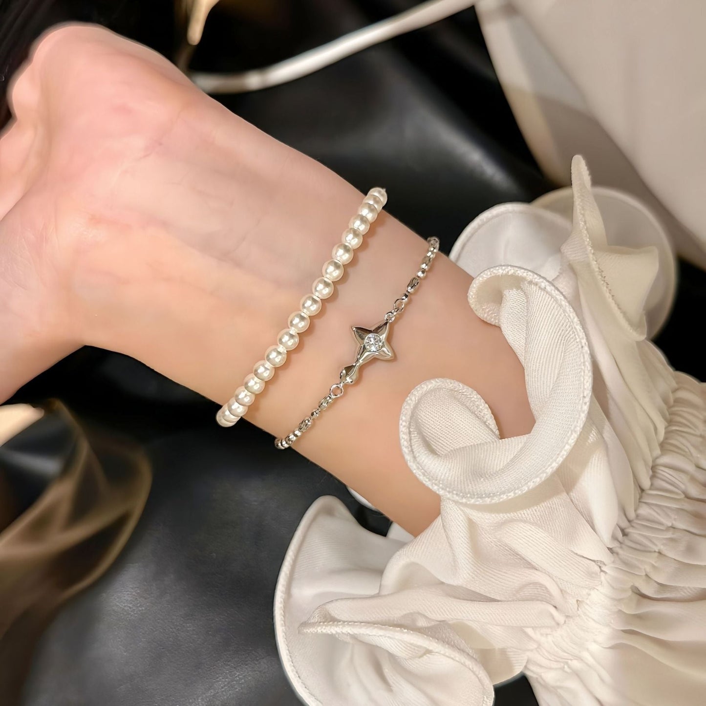 Bracelet étoiles diamant double-face argent