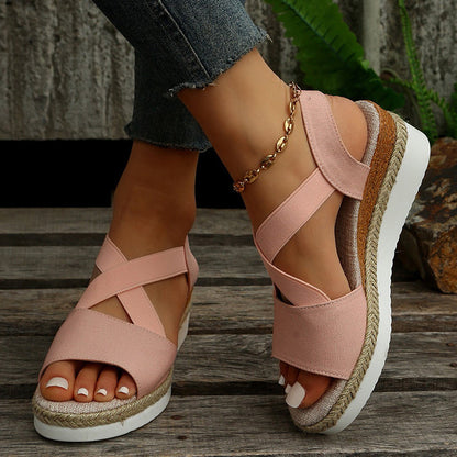 Sandales Compensées Femme à Brides Croisées et Talon en Corde