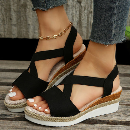 Sandales Compensées Femme à Brides Croisées et Talon en Corde