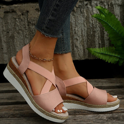 Sandales Compensées Femme à Brides Croisées et Talon en Corde